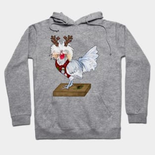 Splash Polish Rooster In An Ugly Christmas Sweater Vest, Reindeer Antlers, And Gift Hoodie